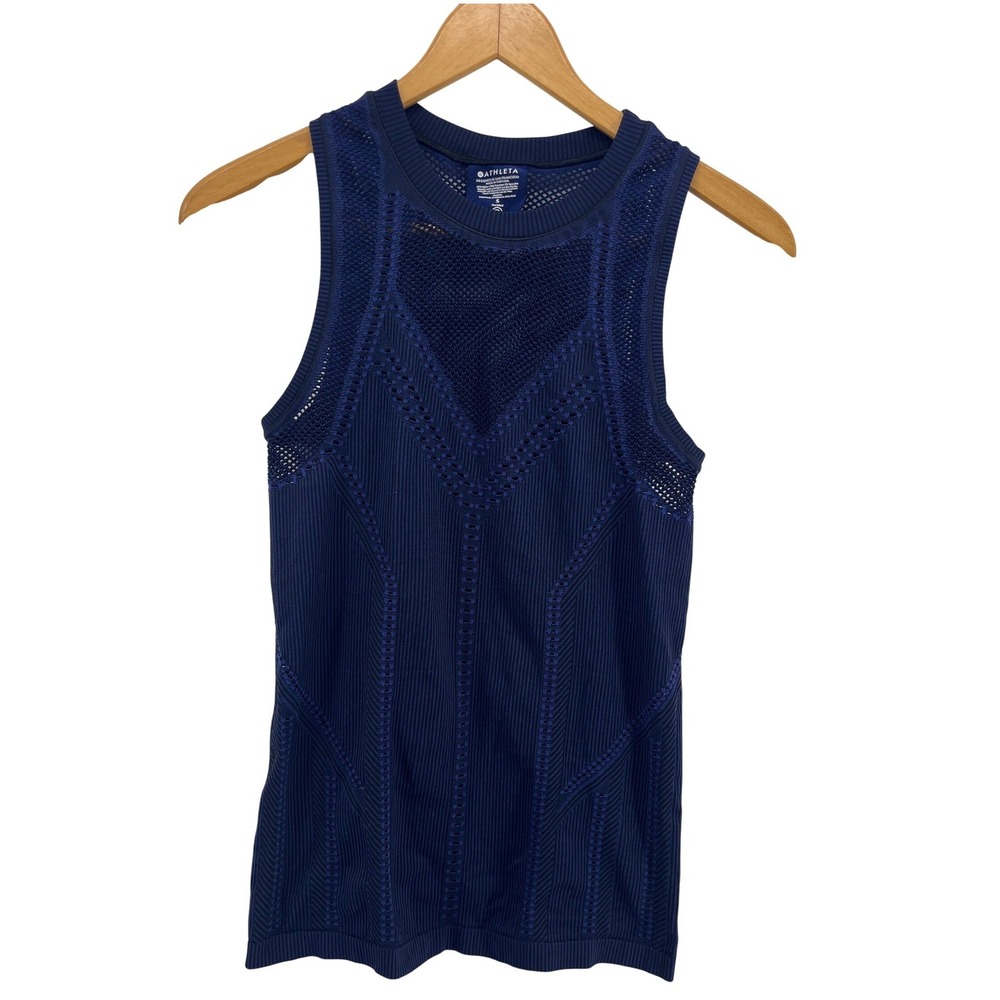 Athleta Oxygen Tank Navy Blue Two Toned Seamless‎ Mesh Athletic Women's Small
